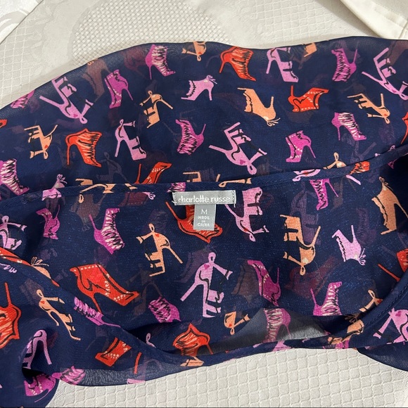 Charlotte Sheer Navy High Heel Motif Cap SleeveTop - Picture 7 of 8